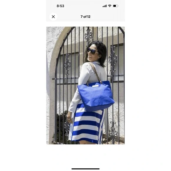 NWT Portovino City Tote Bag Blue Canvas Wine Purse With Hidden Insulated Compart - Picture 3 of 12